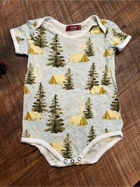 Milkbarn Bamboo Baby Tent & Tree Print Short Sleeve Onesie - Yellow & Green